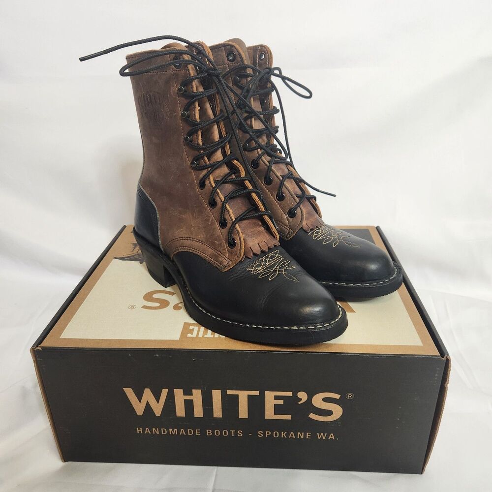 White's Lady Packer Western Boots Two-Tone Brown Black Size 7D Ranch Cowboy USA
